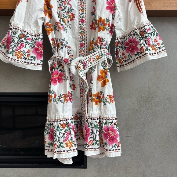 off-white delicate forest scarves organic cotton mini dress NWT FARM Rio Delicate Forest Scarves Organic Cotton Mini Dress Off White,  Size L